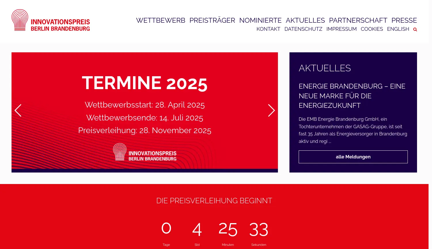 Website der Firma Agentur Medienlabor GmbH (Organisationsbüro im Auftrag der Länder)