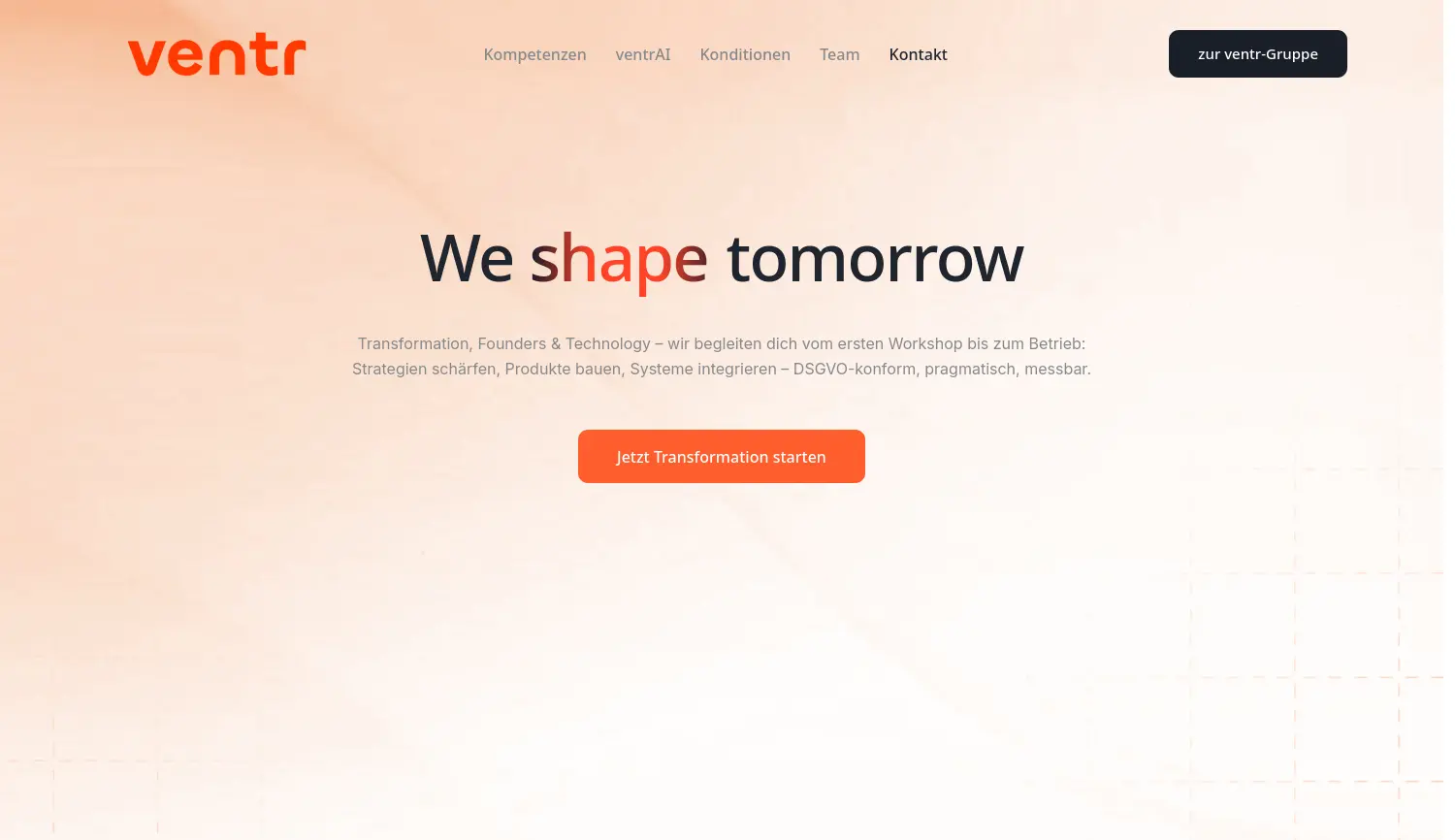 Website der Firma Ventr Solutions GmbH