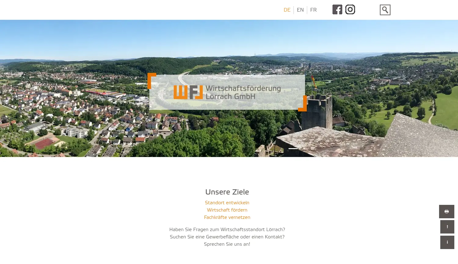 Website der Firma WFL Wirtschaftsförderung Lörrach GmbH