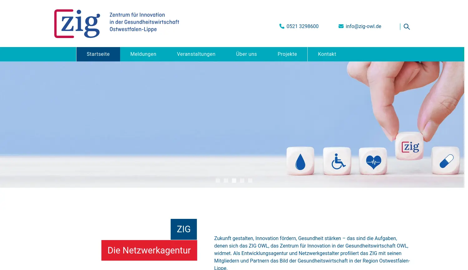 Website der Firma Verein zur Förderung von Innovationen in der Gesundheitswirtschaft OWL e.V.