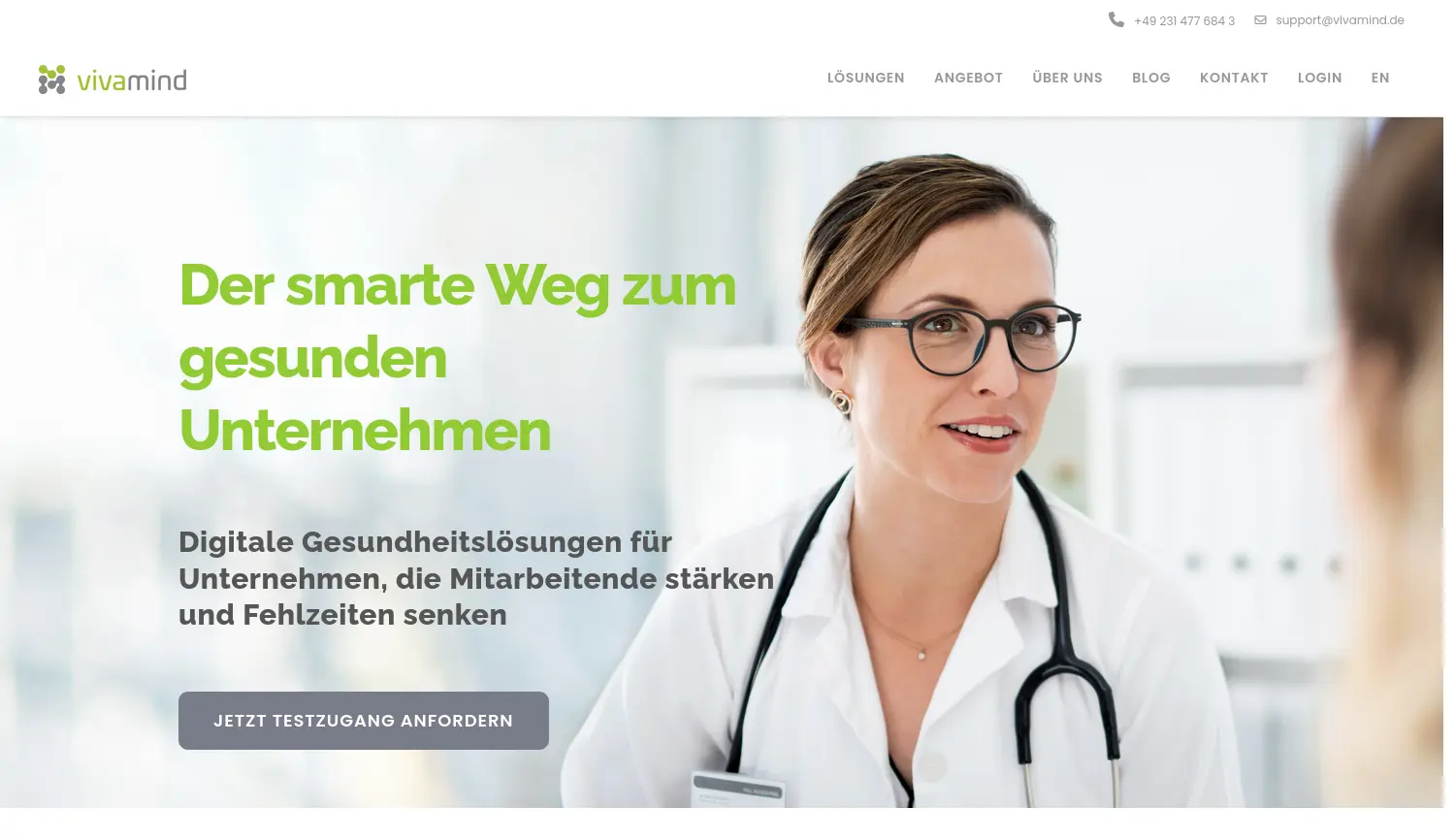 Website der Firma vivamind – Gesellschaft für Präventionsmedizin und Psychologie mbH