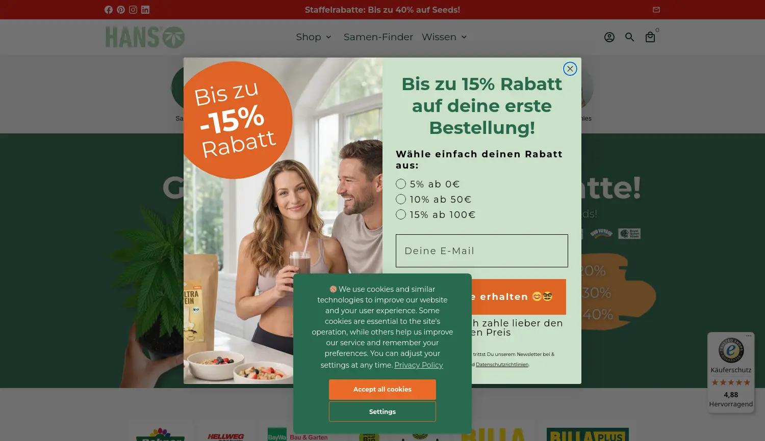 Website der Firma HANS Brainfood GmbH