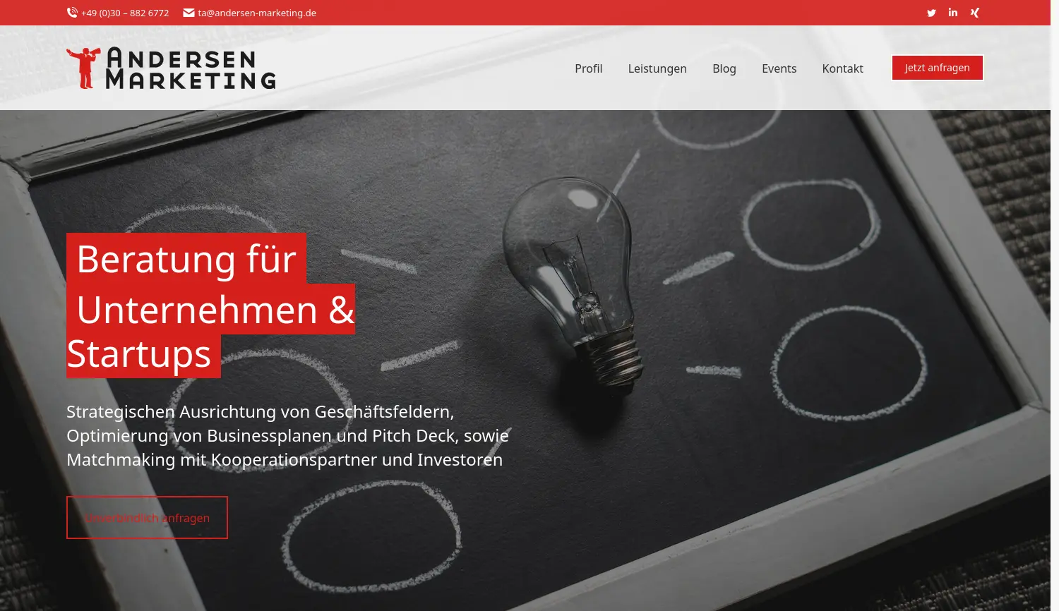 Website der Firma Andersen Marketing KG