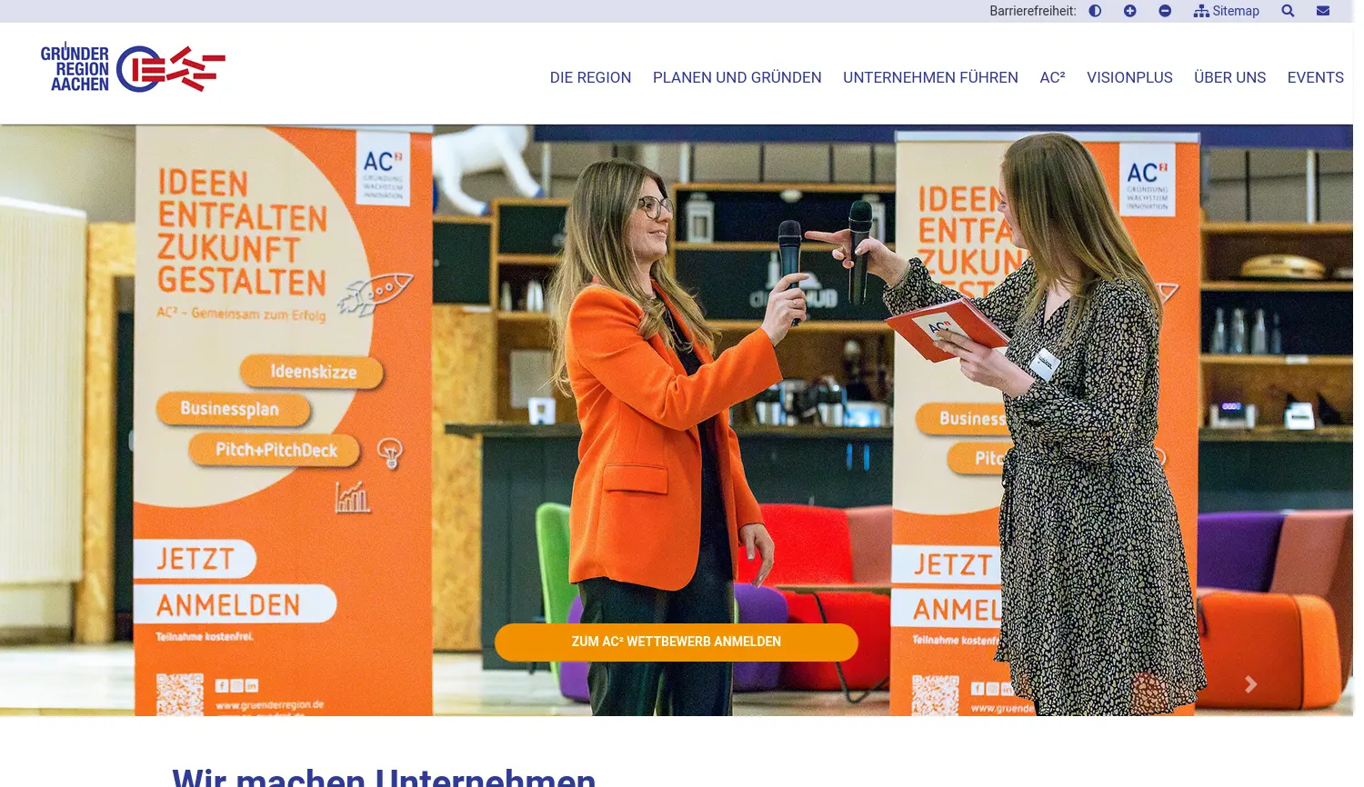 Website der Firma Gründerregion Aachen