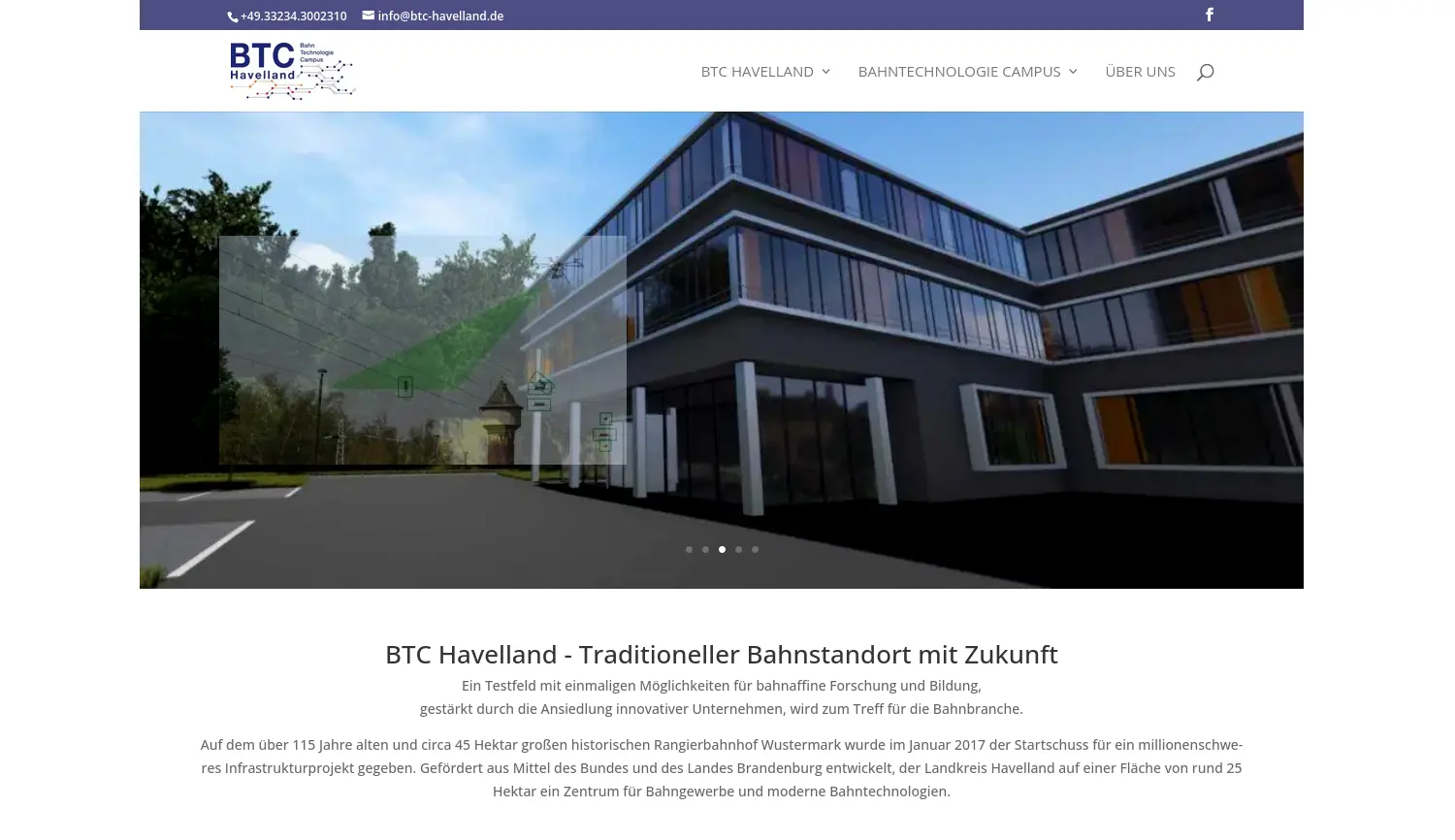 Website der Firma BTC BahnTechnologie Campus Havelland GmbH