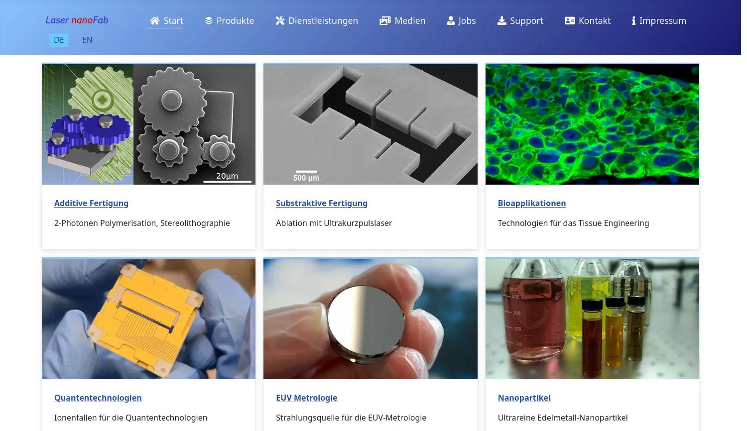 Website der Firma Laser nanoFab GmbH