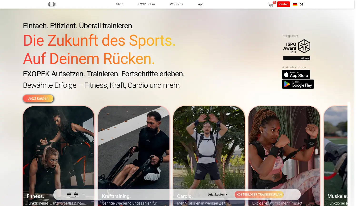 Website der Firma EXOPEK GmbH