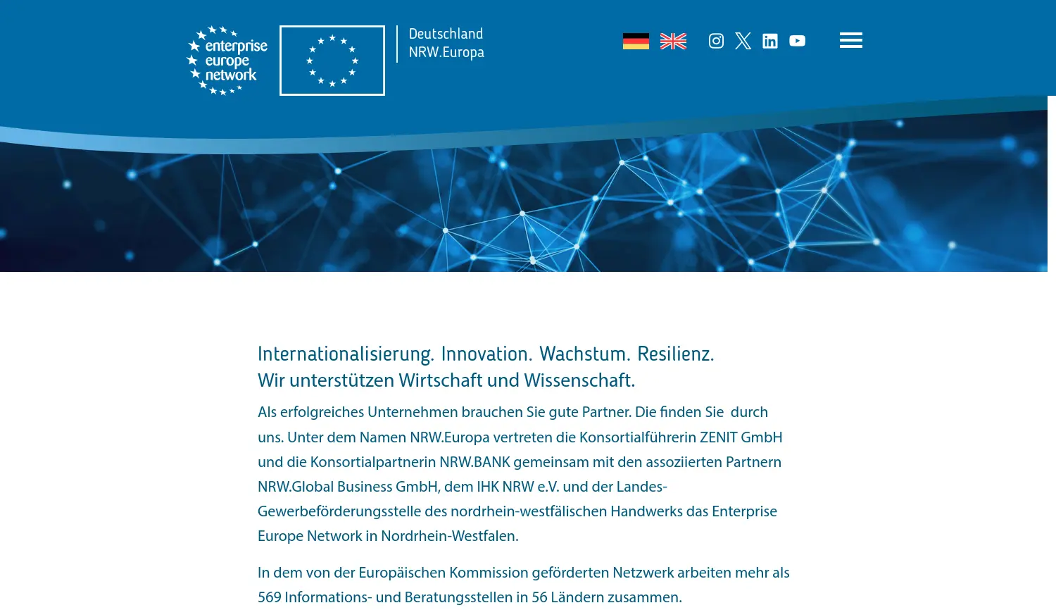 Website der Firma ZENIT GmbH, Zentrum für Innovation und Technik in NRW (Konsortialführer von NRW.Europa)