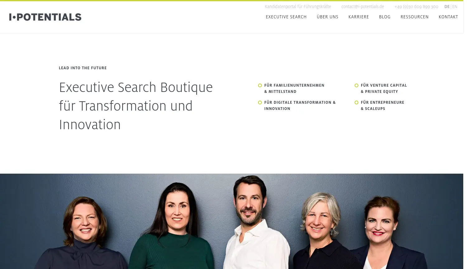 Website der Firma i-potentials GmbH