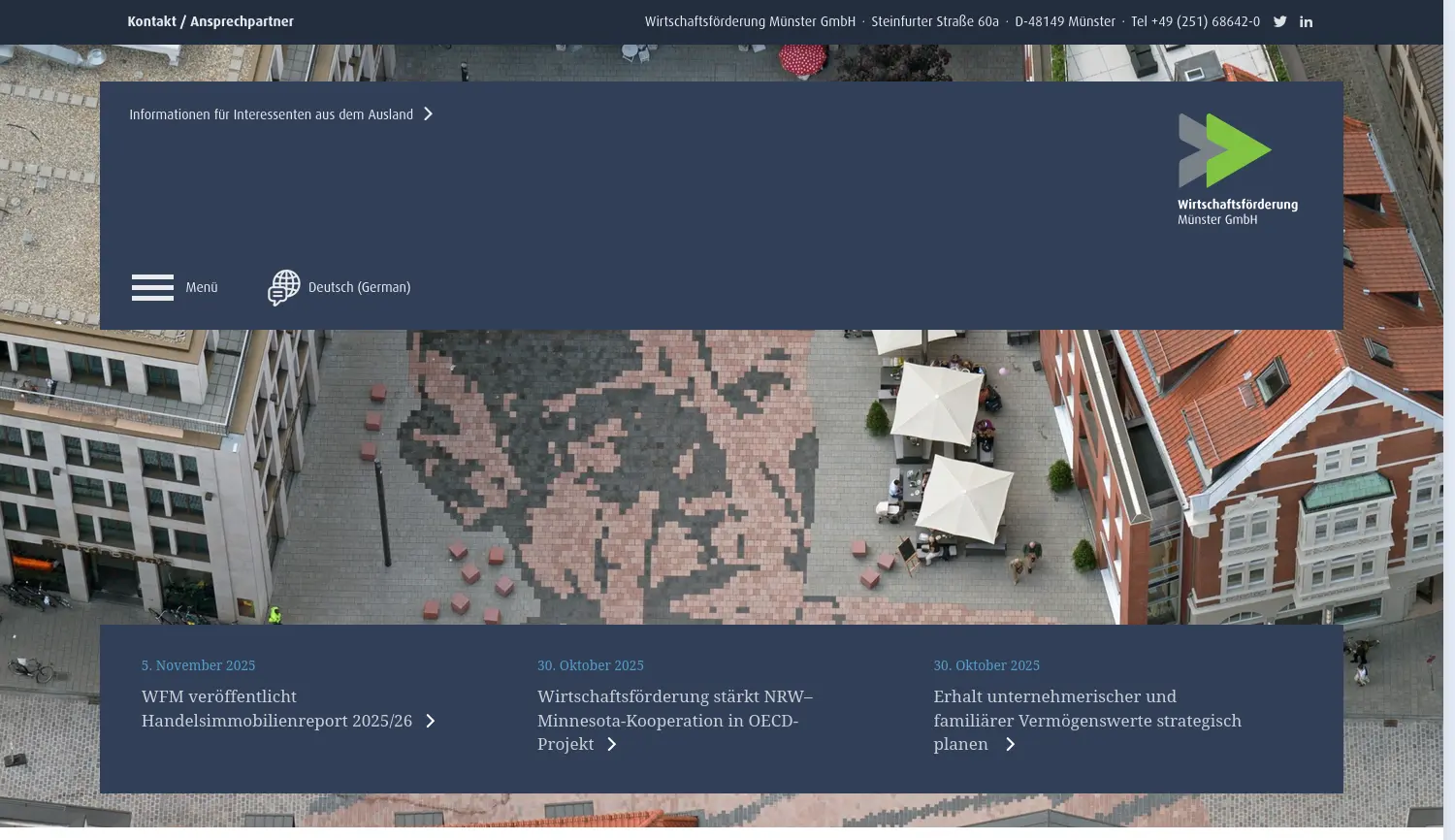Website der Firma Wirtschaftsförderung Münster GmbH