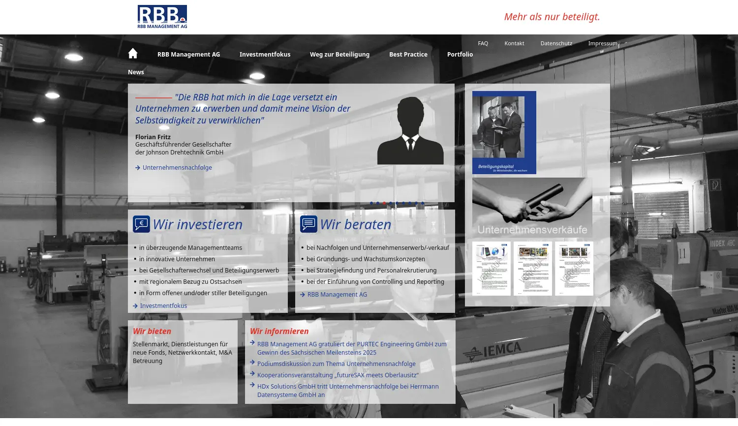 Website der Firma RBB Management AG