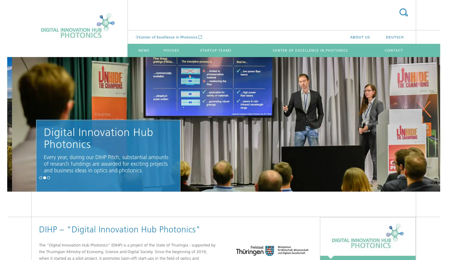 Website der Firma Digital Innovation Hub Photonics (DIHP) c/o Fraunhofer IOF