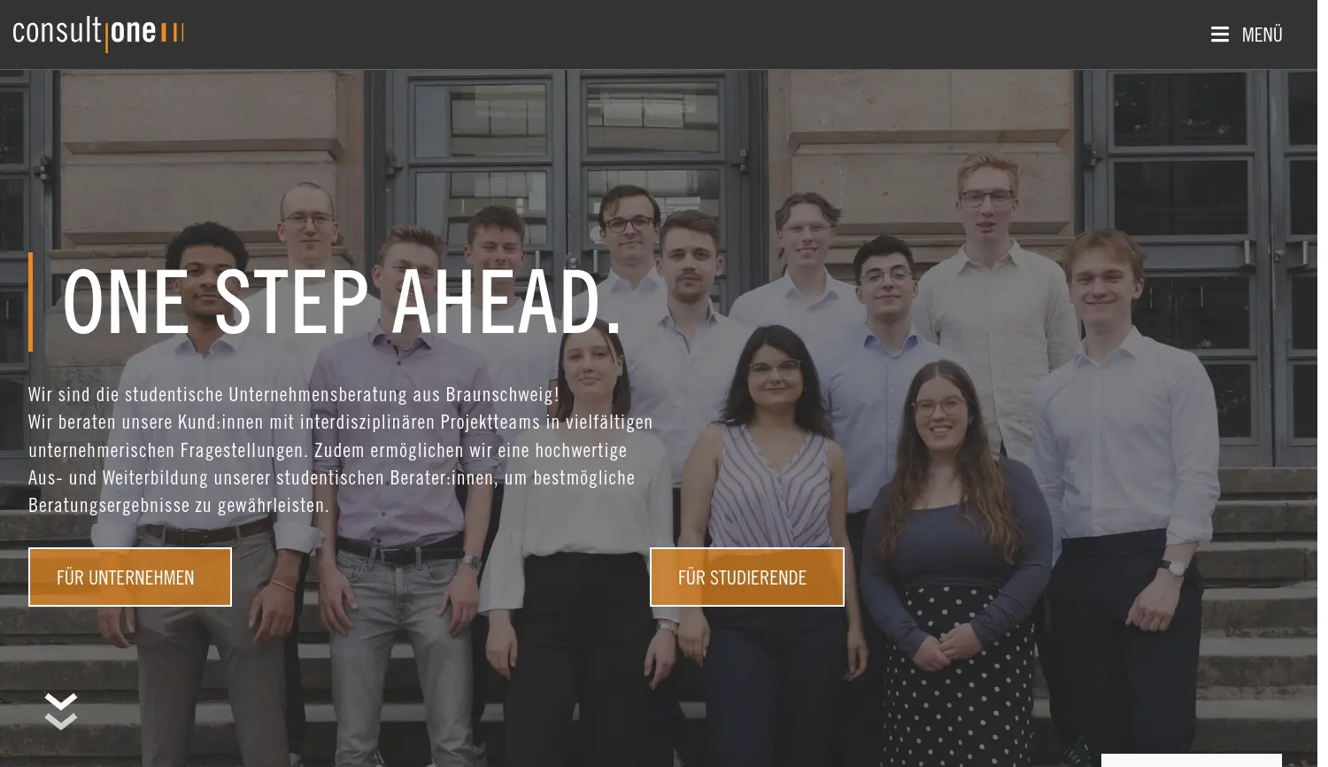 Website der Firma Consult One Unternehmensberatung e.V.