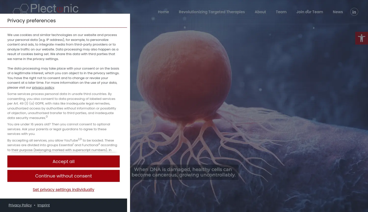 Website der Firma Plectonic Biotech GmbH