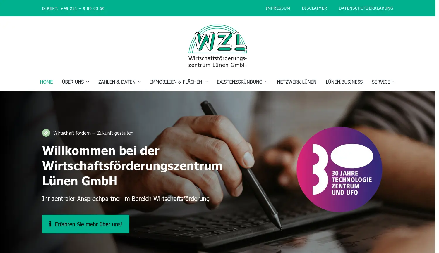 Website der Firma Wirtschaftsförderungszentrum Lünen GmbH