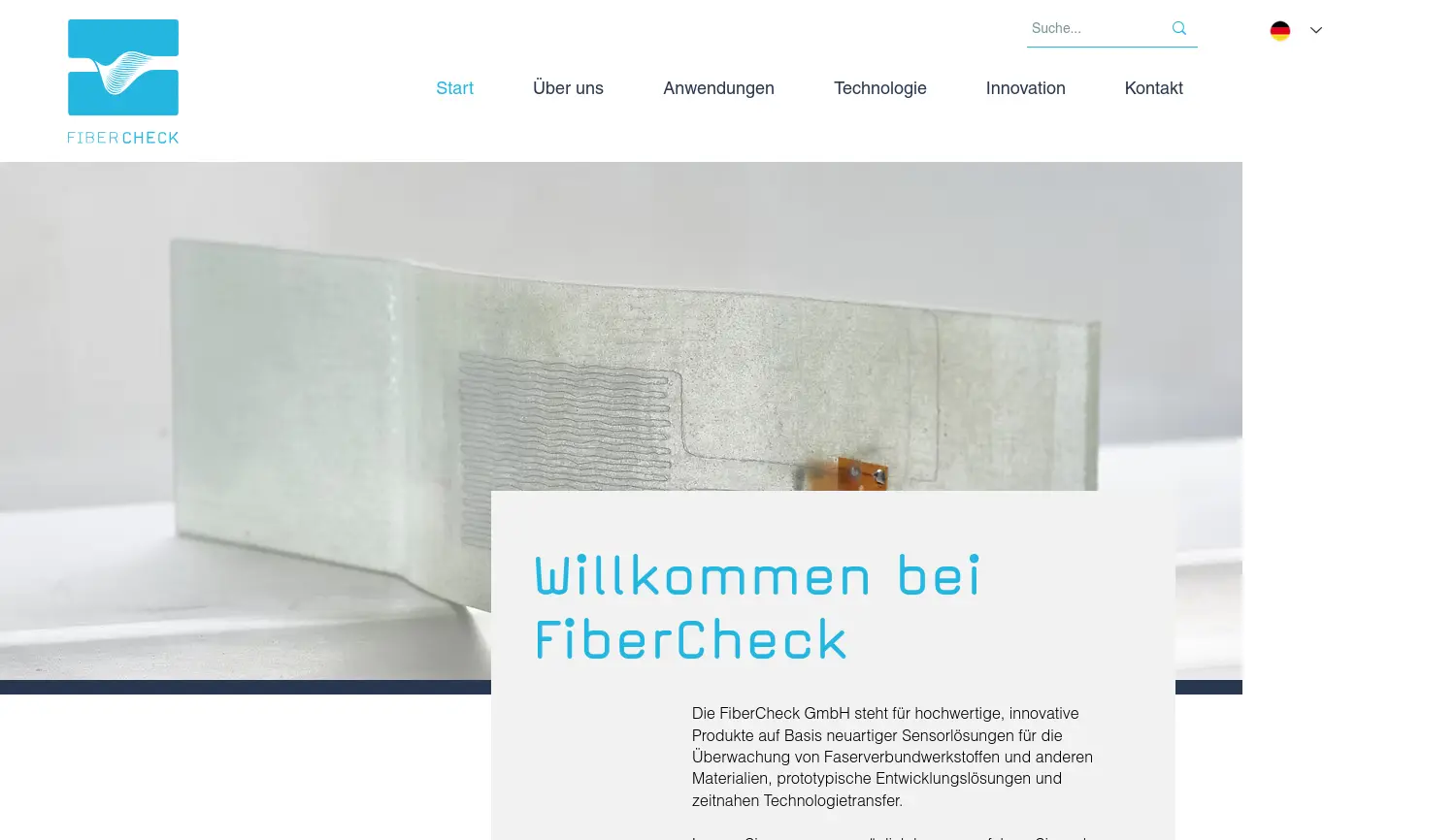 Website der Firma FiberCheck GmbH