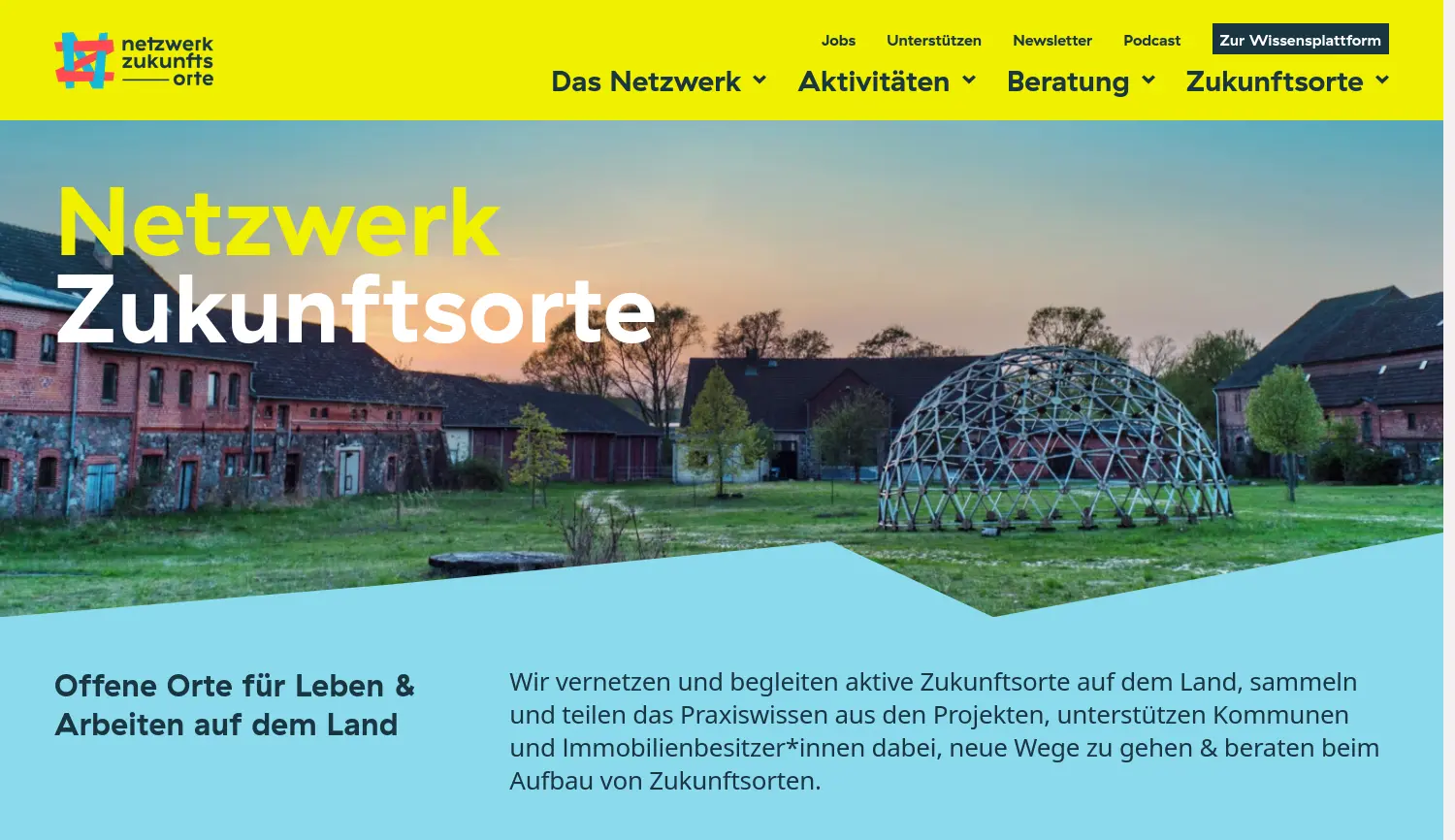Website der Firma Netzwerk Zukunftsorte e.V.