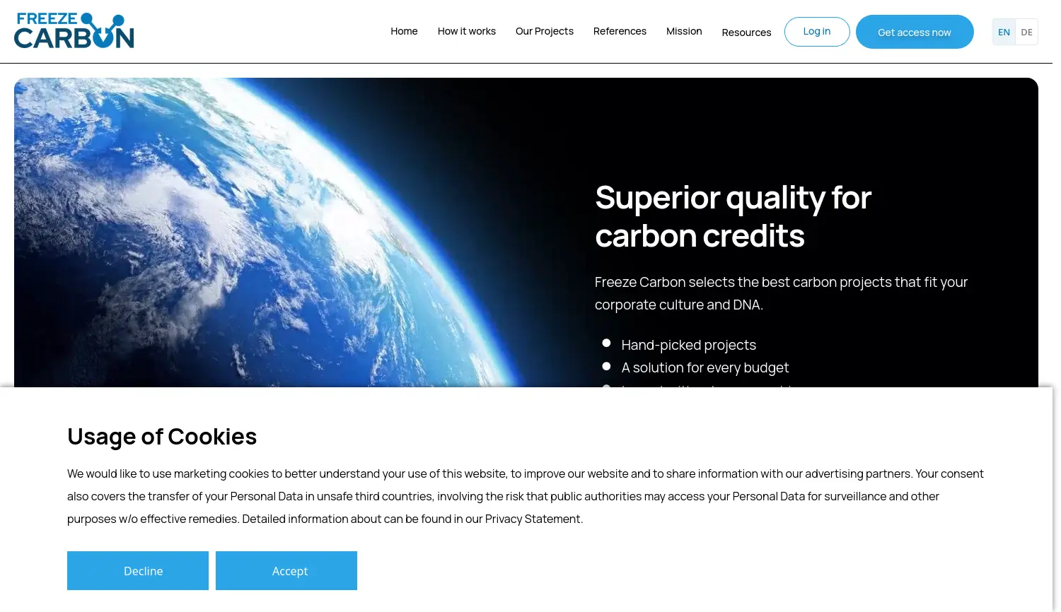 Website der Firma Freeze Carbon