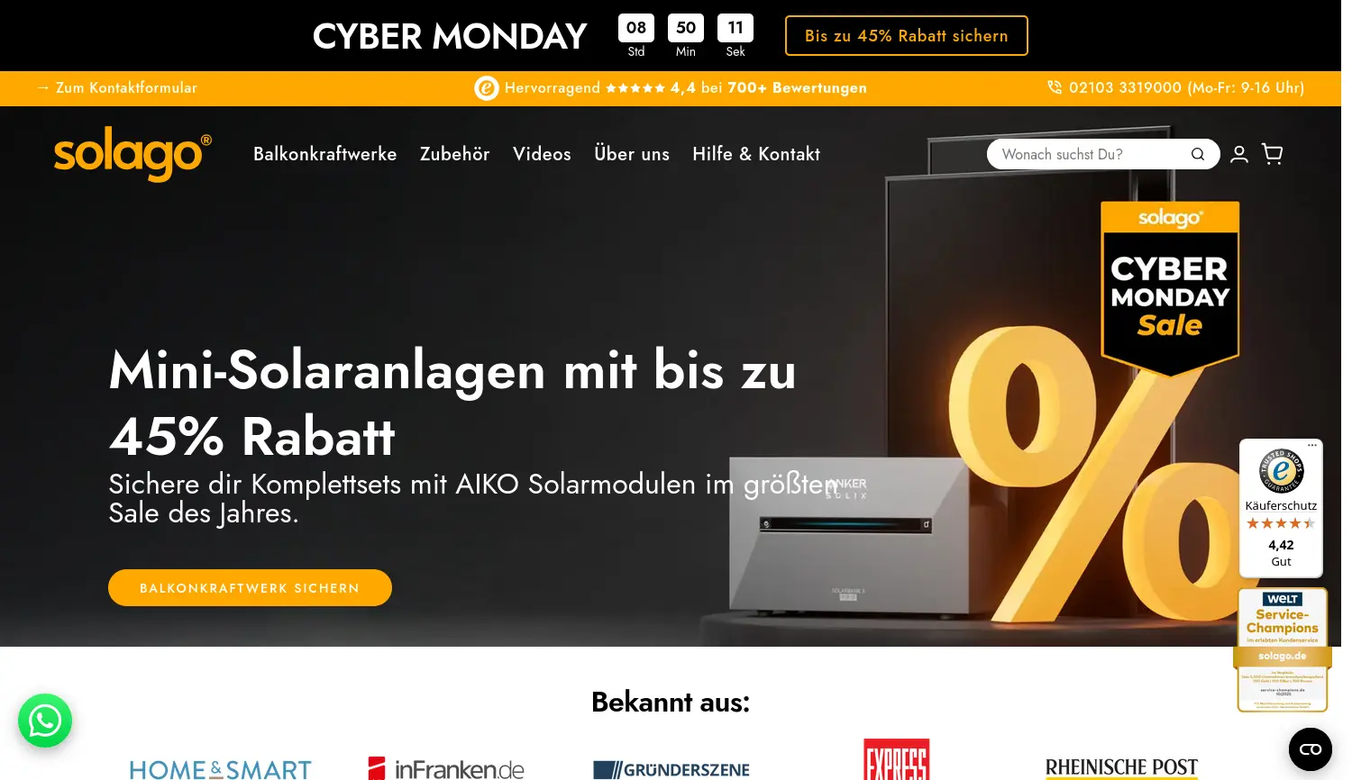 Website der Firma solago