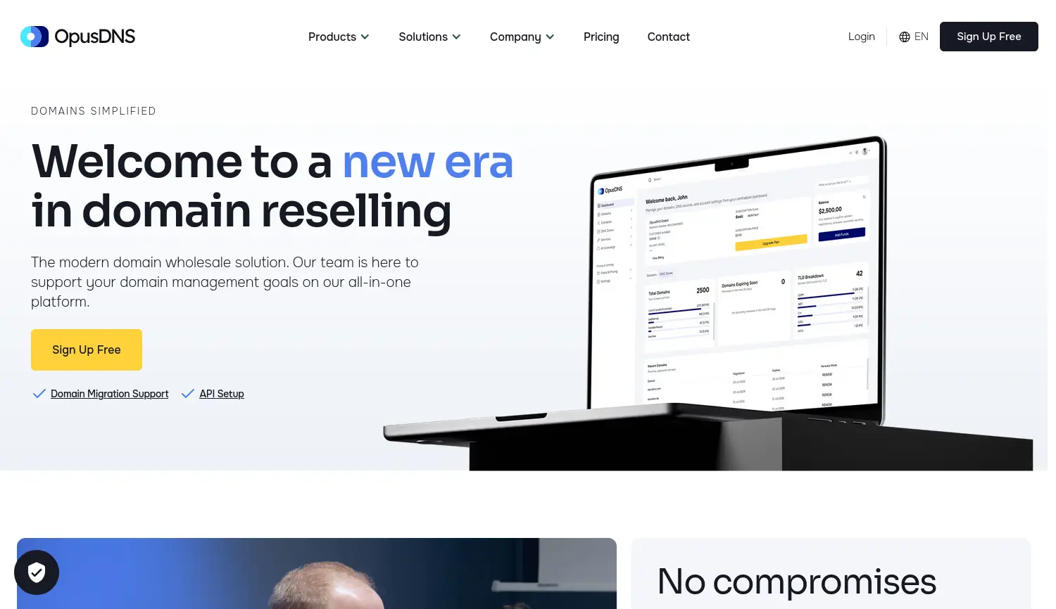 Website der Firma OpusDNS GmbH
