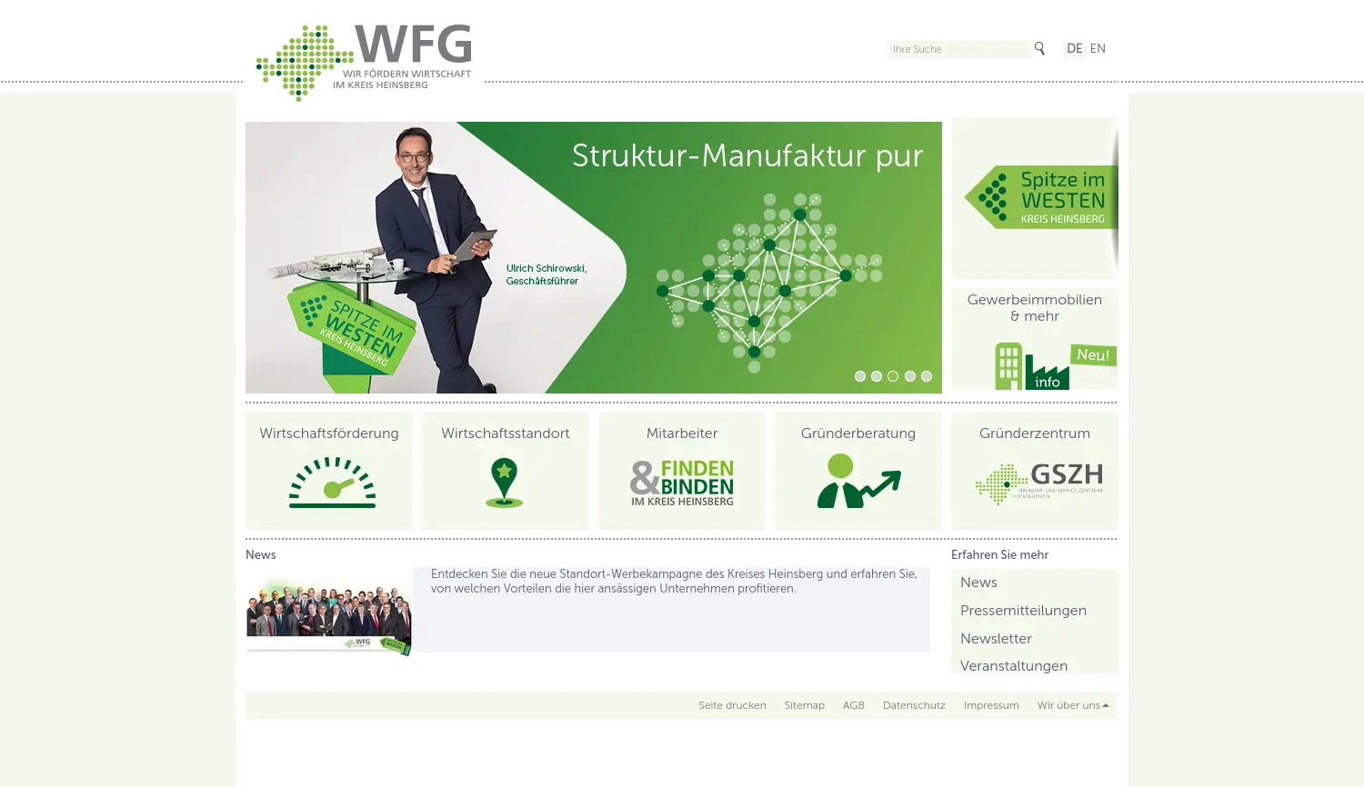 Website der Firma Wirtschaftsförderungsgesellschaft für den Kreis Heinsberg mbH