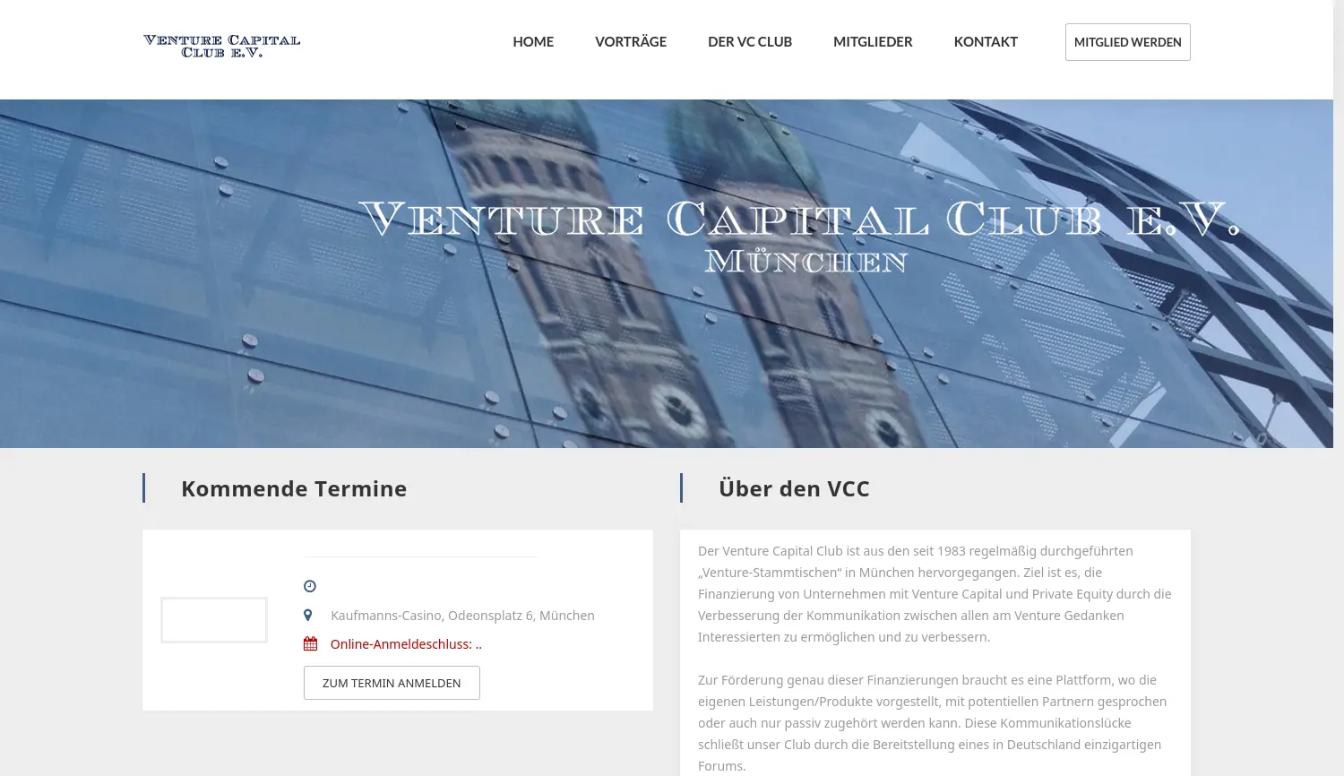Website der Firma Venture Capital Club München e.V.