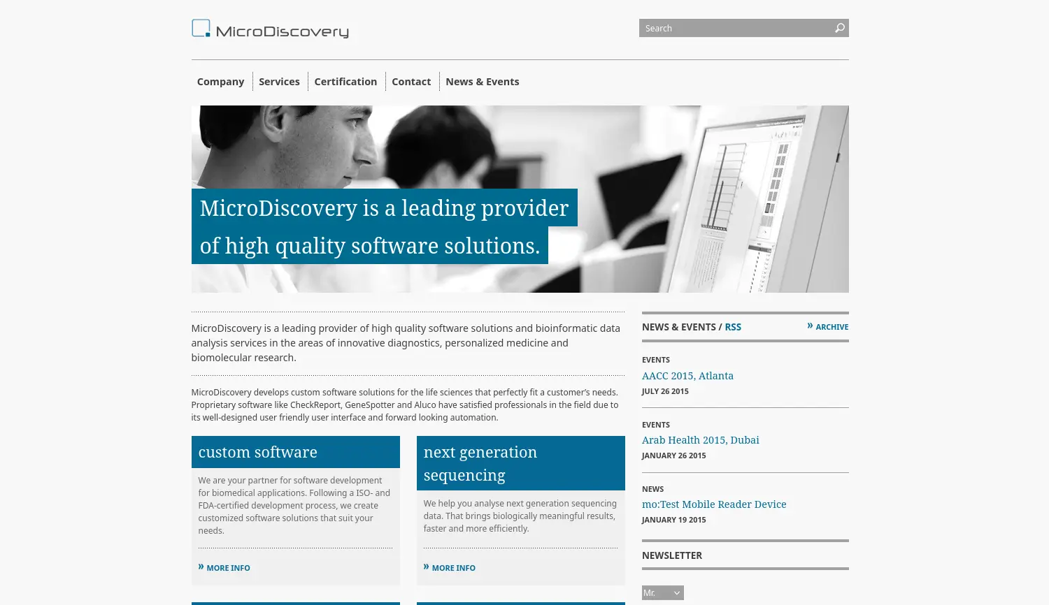 Website der Firma MicroDiscovery GmbH