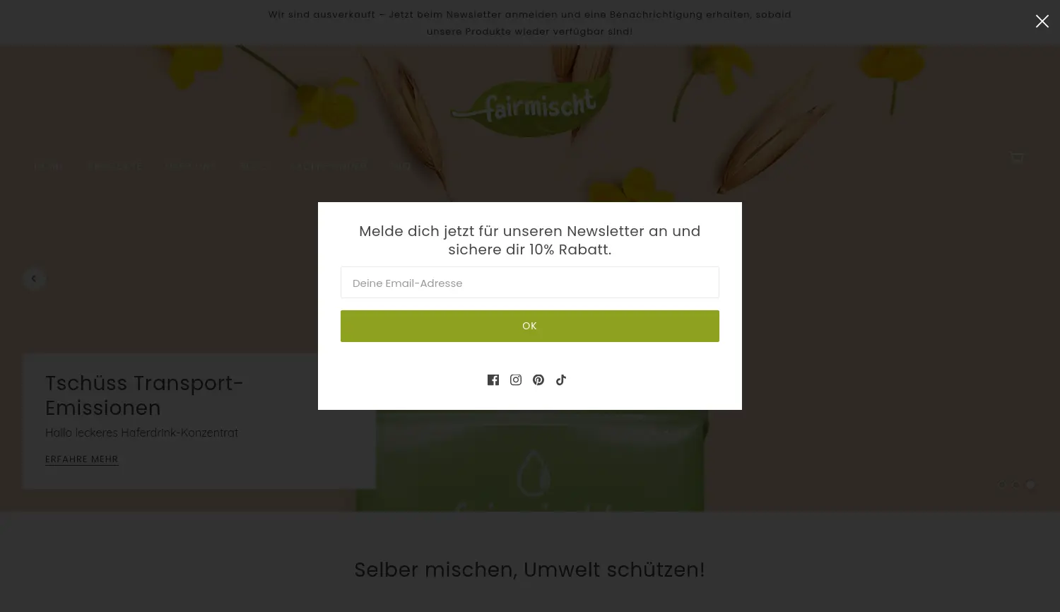Website der Firma fairmischt GmbH