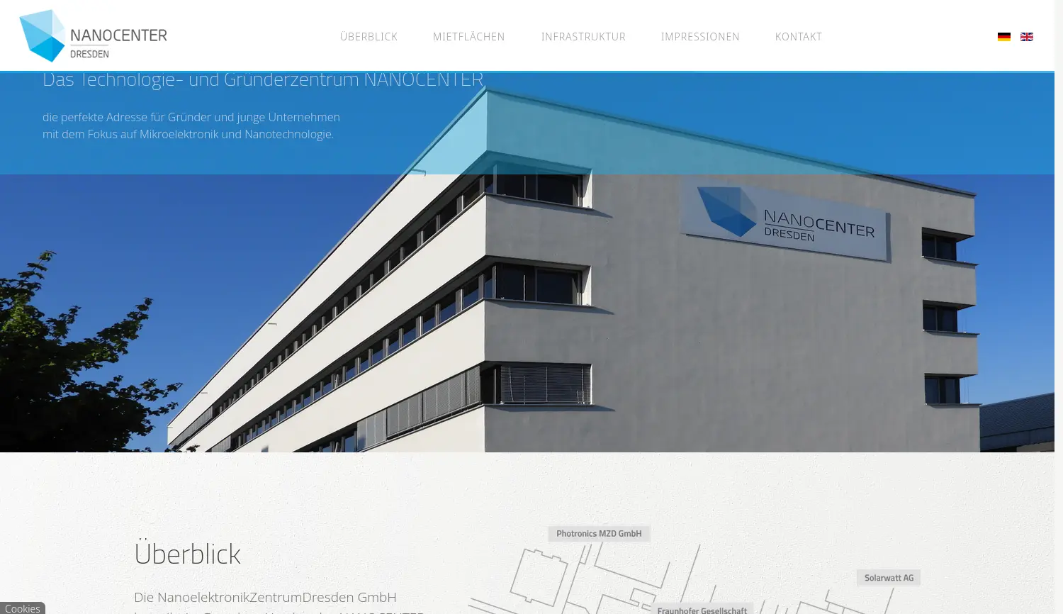 Website der Firma NanoelektronikZentrumDresden GmbH