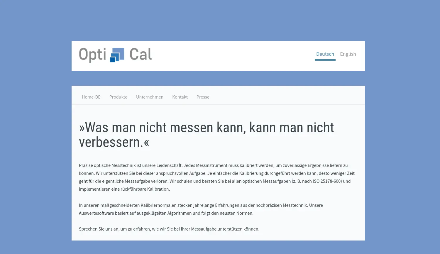 Website der Firma Opti-Cal GmbH