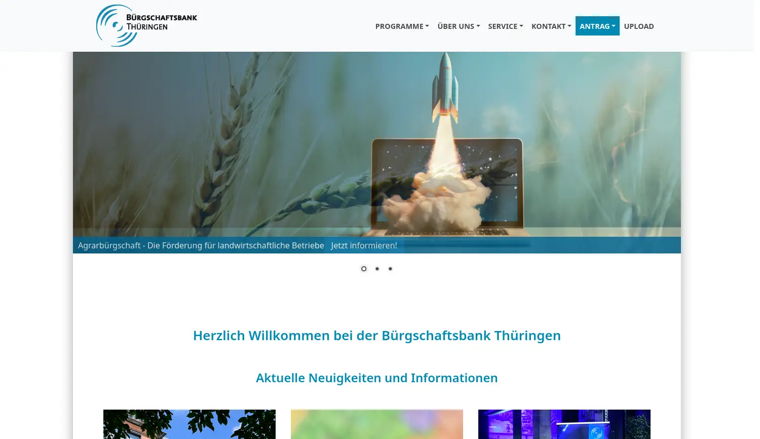 Website der Firma Bürgschaftsbank Thüringen GmbH