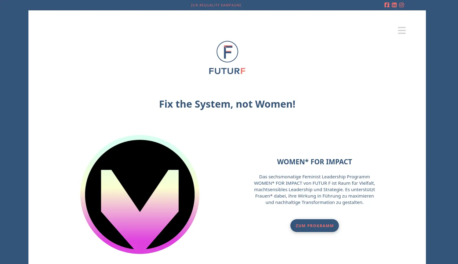 Website der Firma Futur F e.V.