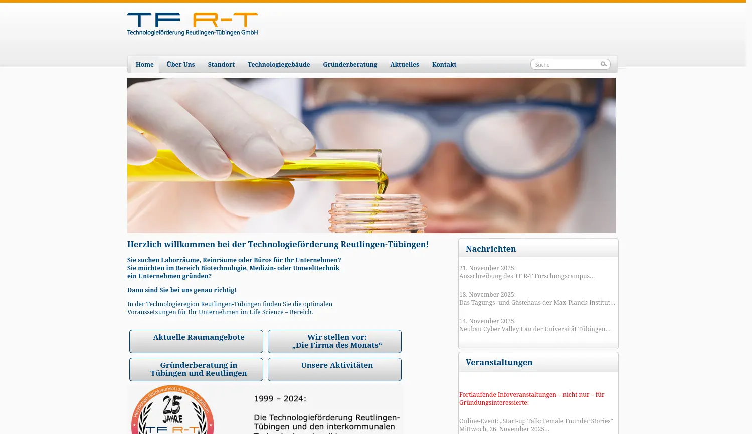 Website der Firma Technologieförderung Reutlingen-Tübingen GmbH