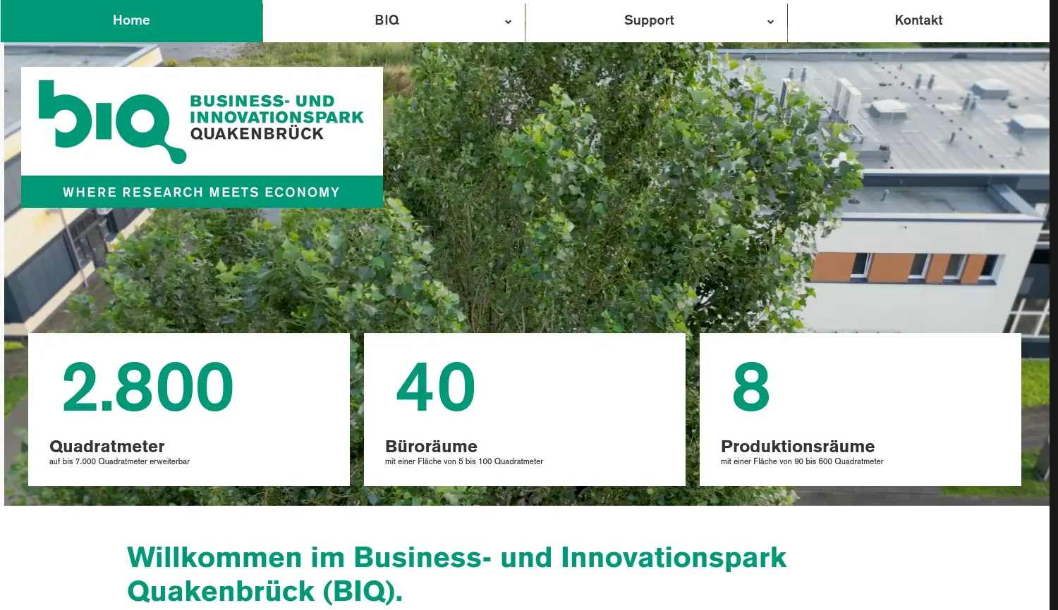 Website der Firma BIQ GmbH · Business- und Innovationspark Quakenbrück