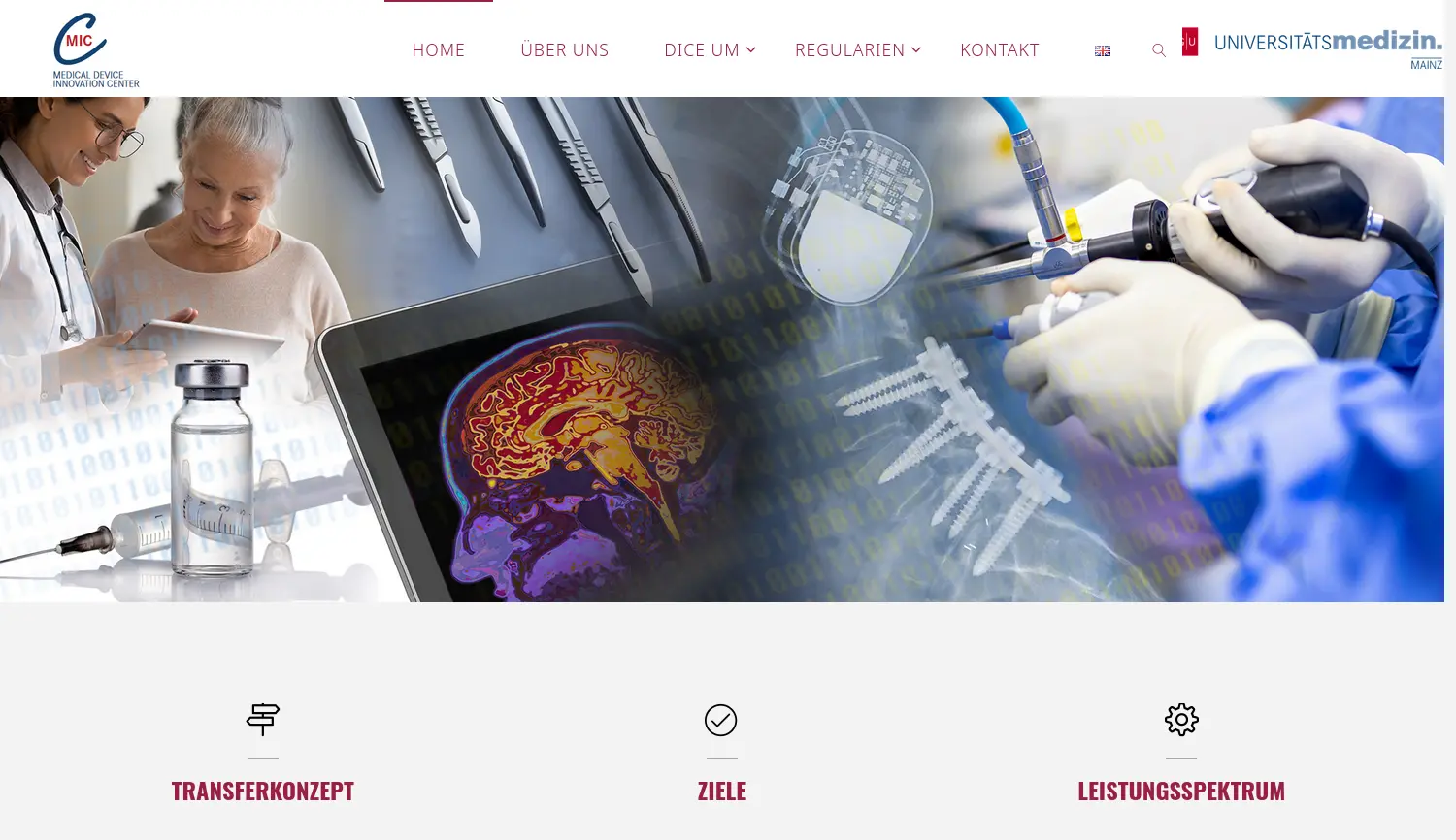 Website der Firma Medical Device Innovation Center (MIC) der Universitätsmedizin Mainz