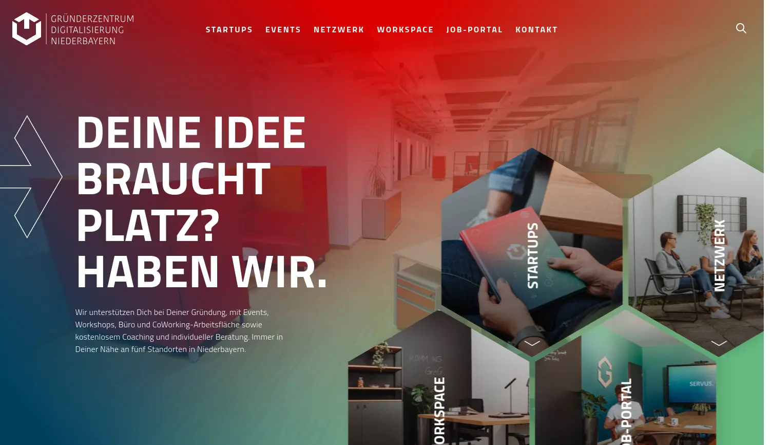 Website der Firma INN.KUBATOR Passau (Stadt Passau) in Kooperation mit regionalen Partnern