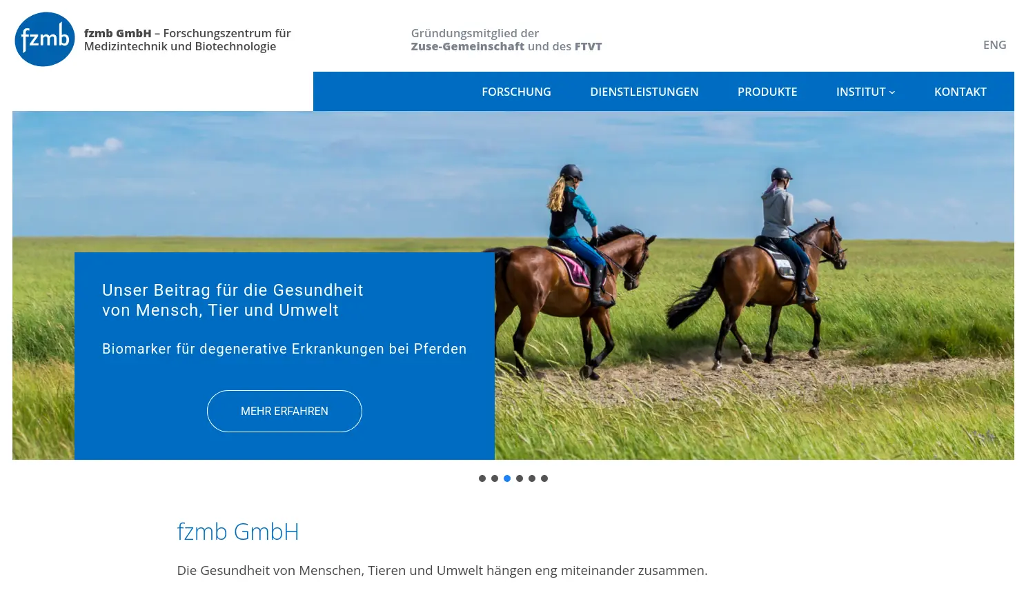 Website der Firma fzmb GmbH Forschungszentrum für Medizintechnik und Biotechnologie