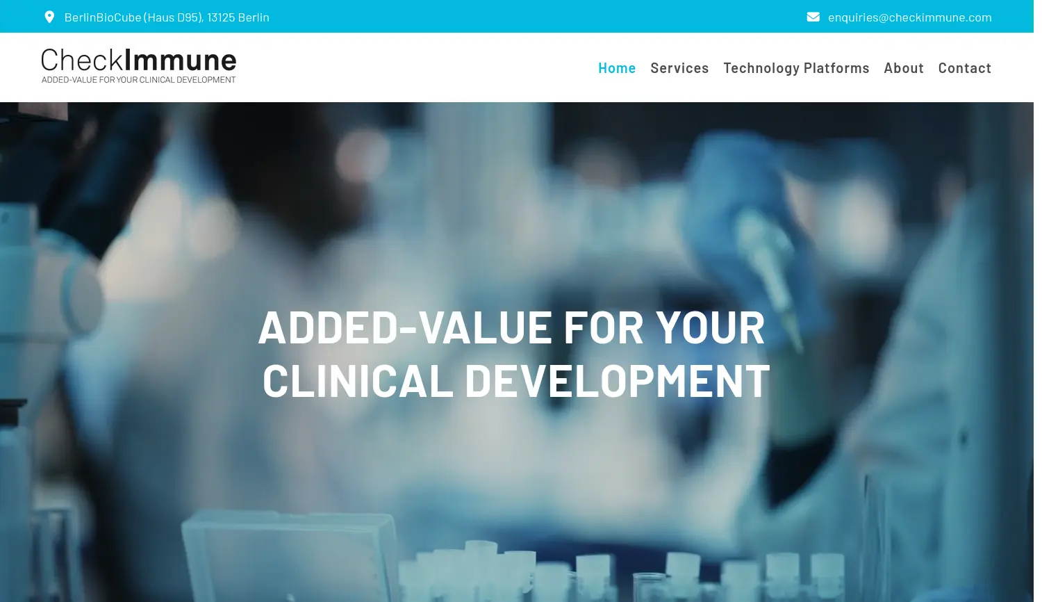 Website der Firma CheckImmune GmbH