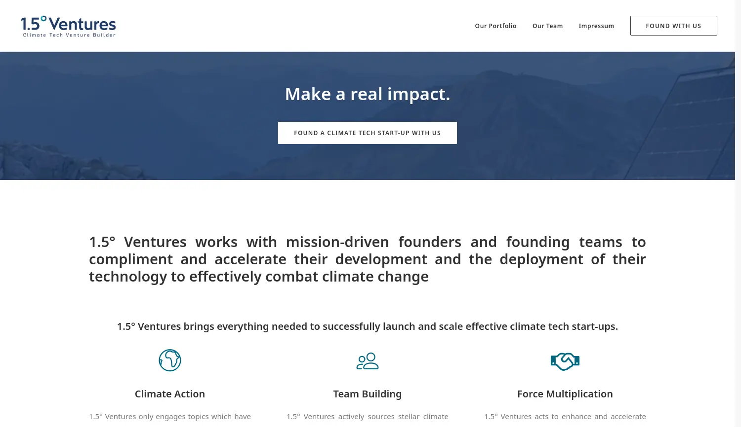 Website der Firma 1.5° Ventures GmbH