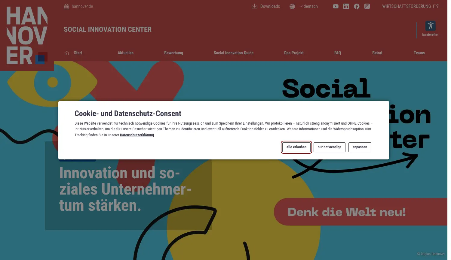 Website der Firma Region Hannover (Social Innovation Center)