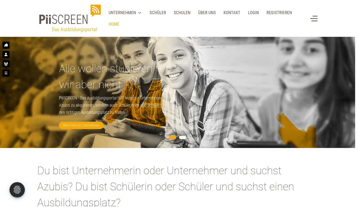 Website der Firma Pii SCREEN Ausbildungsportal GmbH