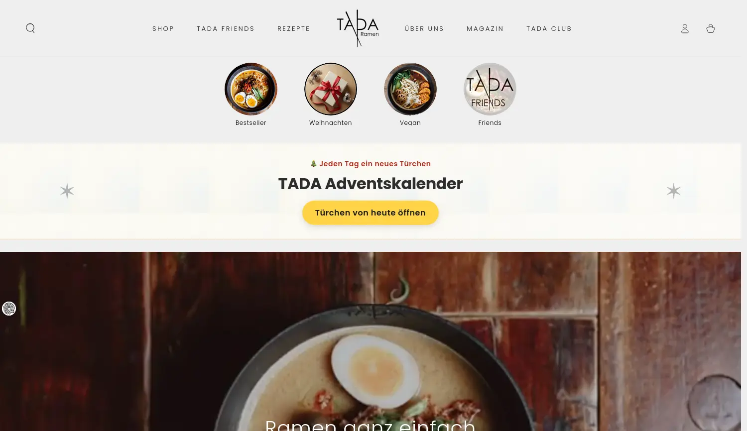 Website der Firma TADA Ramen UG (haftungsbeschränkt)