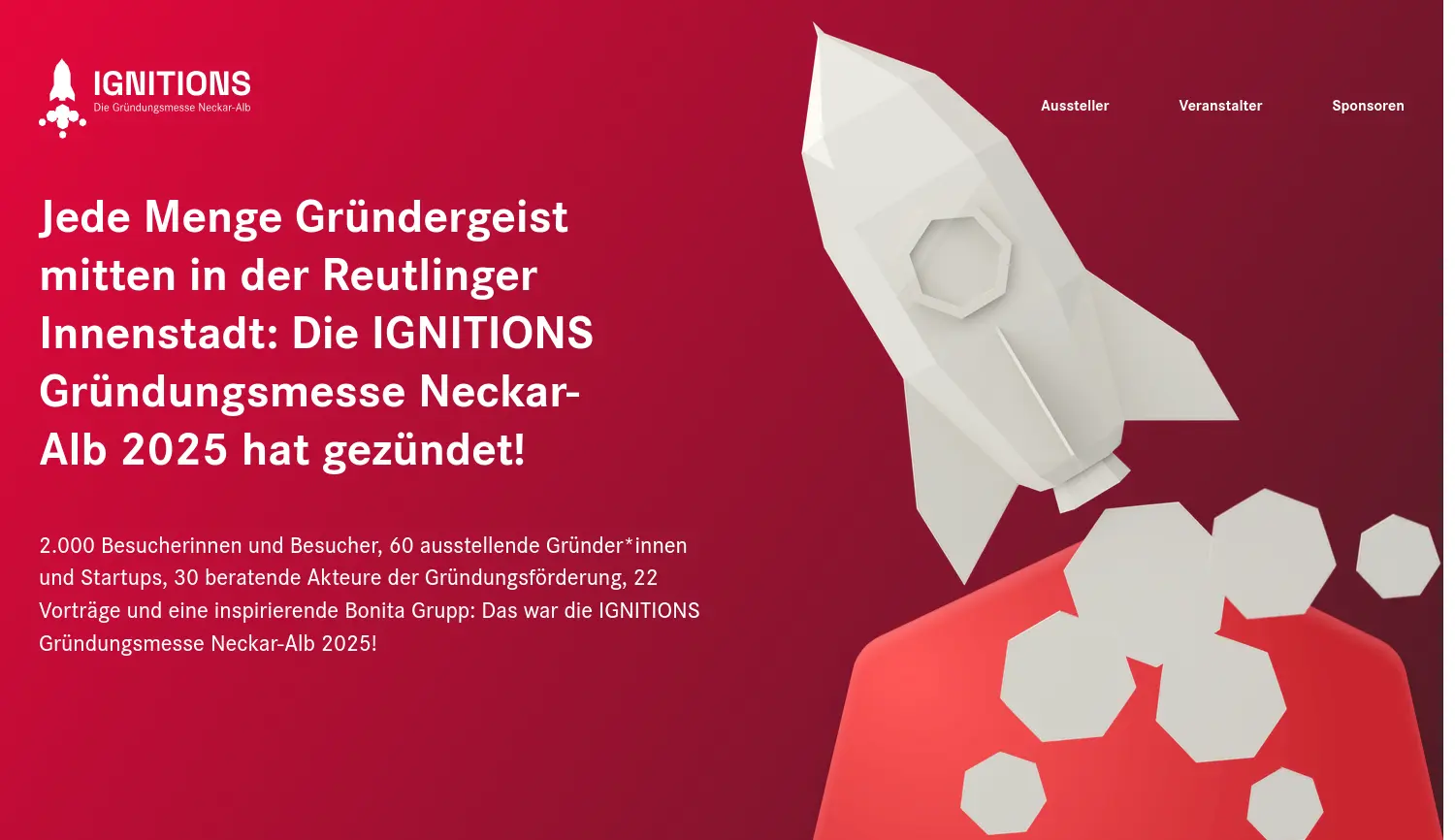 Website der Firma IGNITIONS – Die Gründungsmesse Neckar-Alb (Veranstaltet durch die Stadt Reutlingen und regionale Partner)
