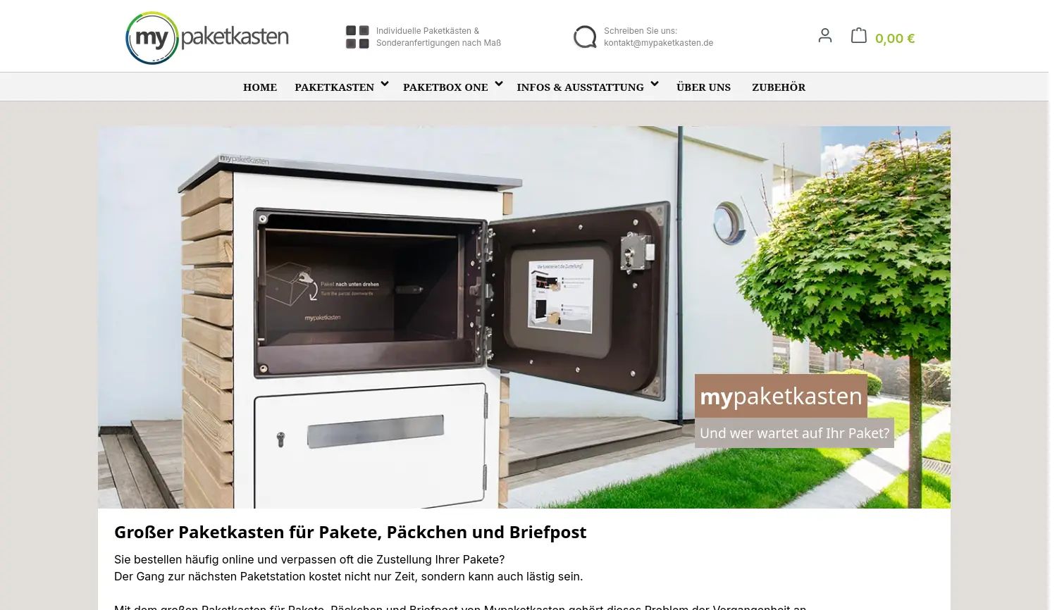 Website der Firma Mypaketkasten GmbH