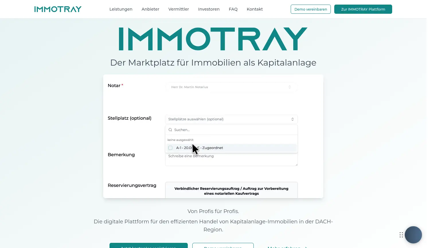 Website der Firma IMMOTRAY GmbH