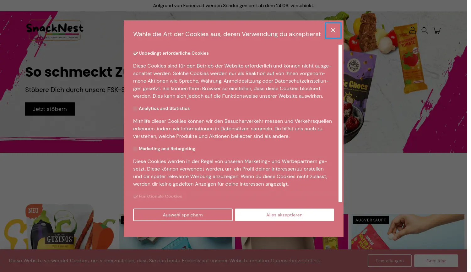 Website der Firma Snackhelden GmbH