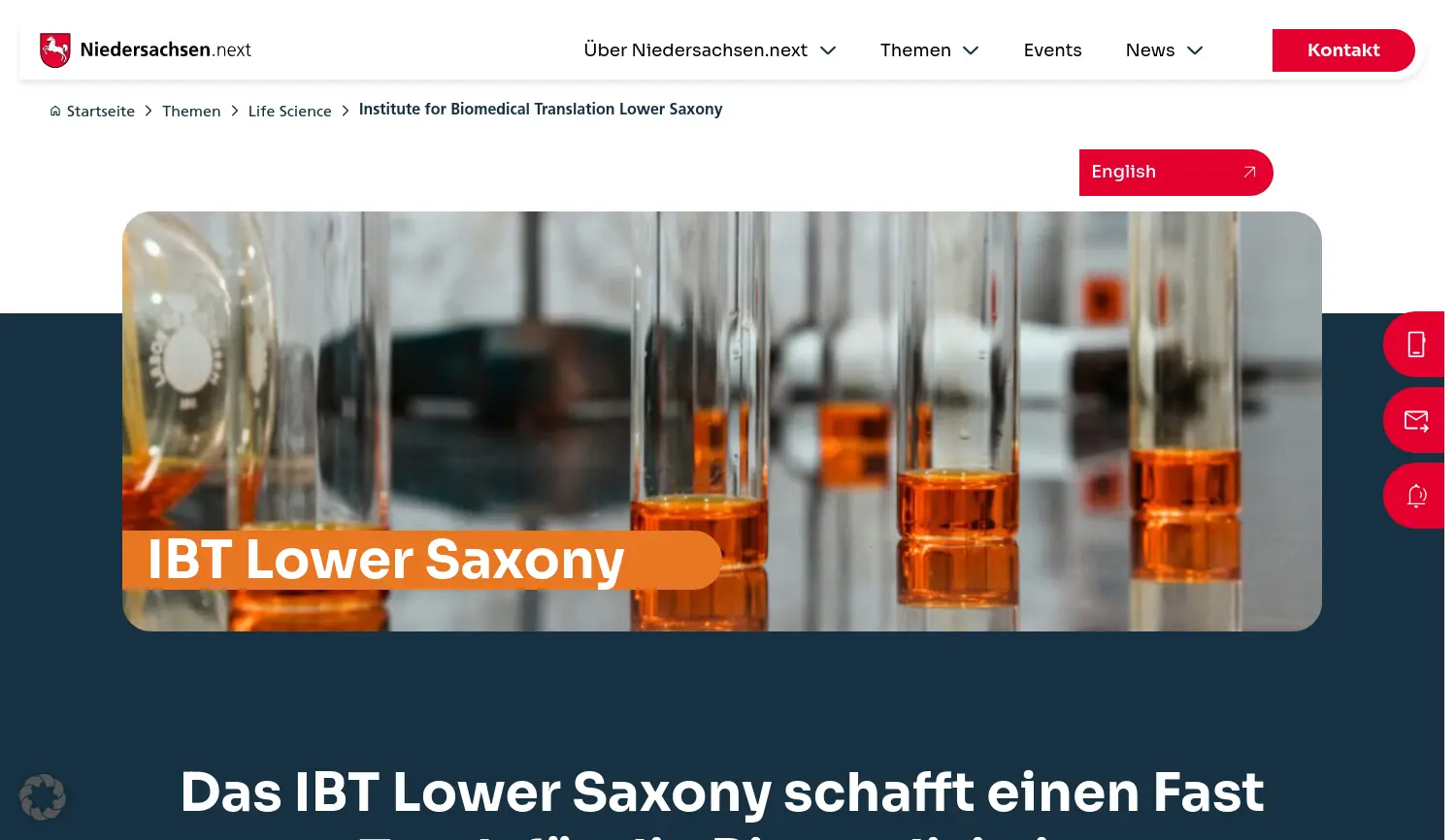 Website der Firma Institute for Biomedical Translation (IBT) Lower Saxony