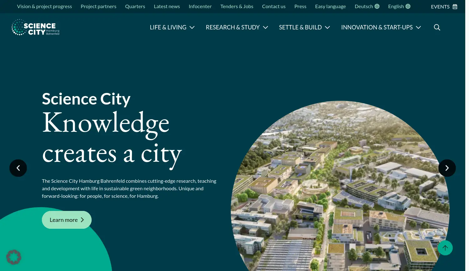 Website der Firma Science City Hamburg Bahrenfeld GmbH