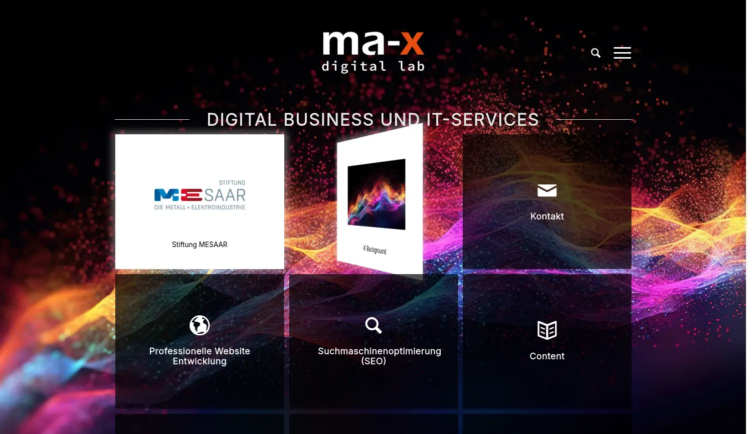 Website der Firma ma-x Gesellschaft für neue Medien, Kommunikation, Training mbH