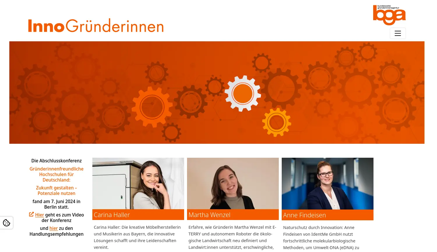 Website der Firma Bildungswerk der Thüringer Wirtschaft e.V. für die bundesweite gründerinnenagentur (bga)